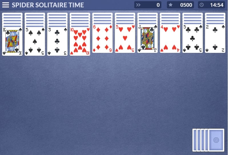Screenshot spider solitaire time game