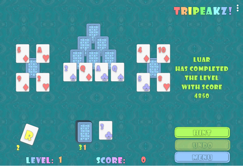 tripeakz solitaire card game screenshot