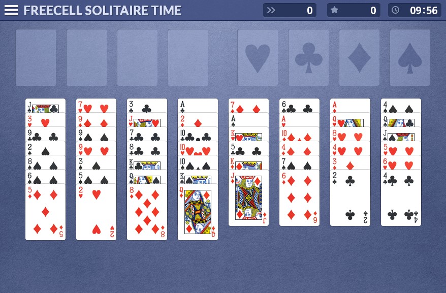 screenshot of freecell solitaire time game